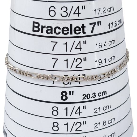 Figaro Chain Bracelet | Vintage Sterling Silver 925 | 7.75" - Picture 4 of 5